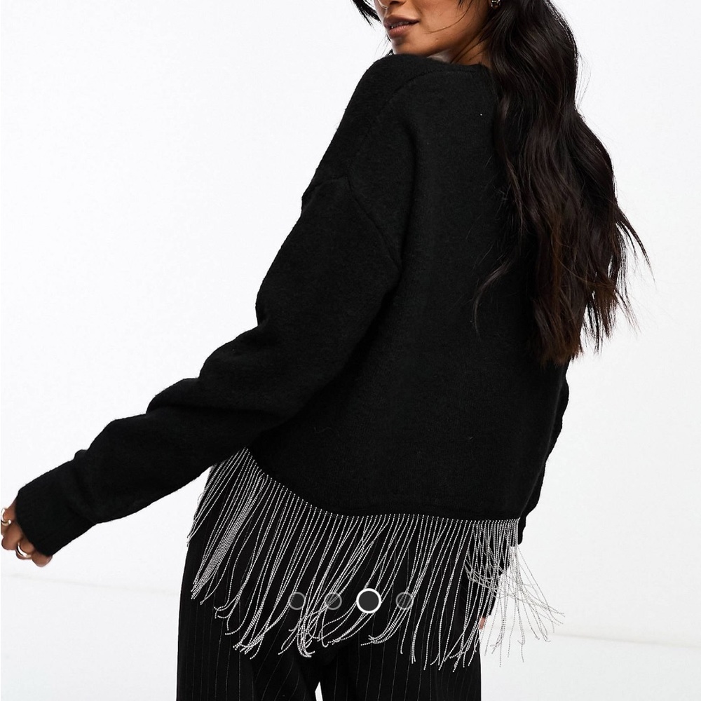 Y.A.S cropped fringe sweater in black
